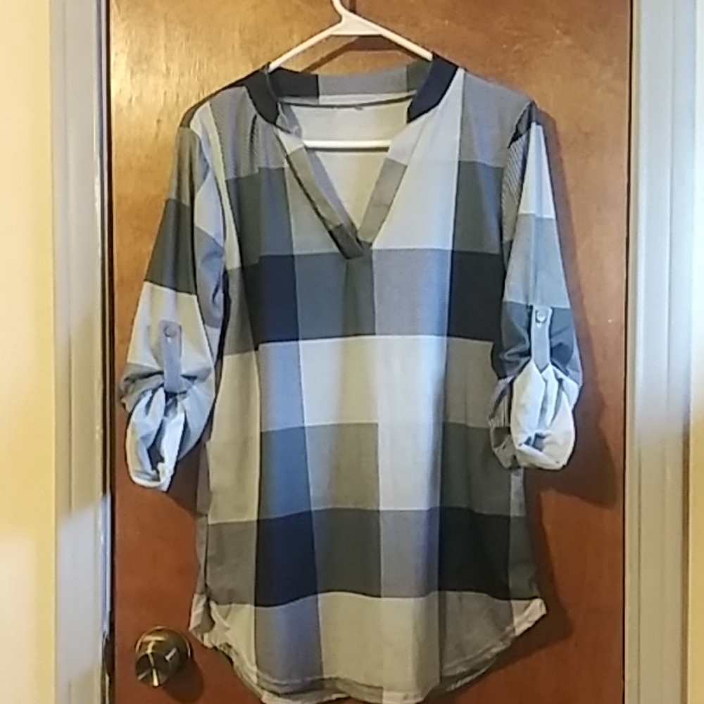 Blouse Plaid Multi Colored